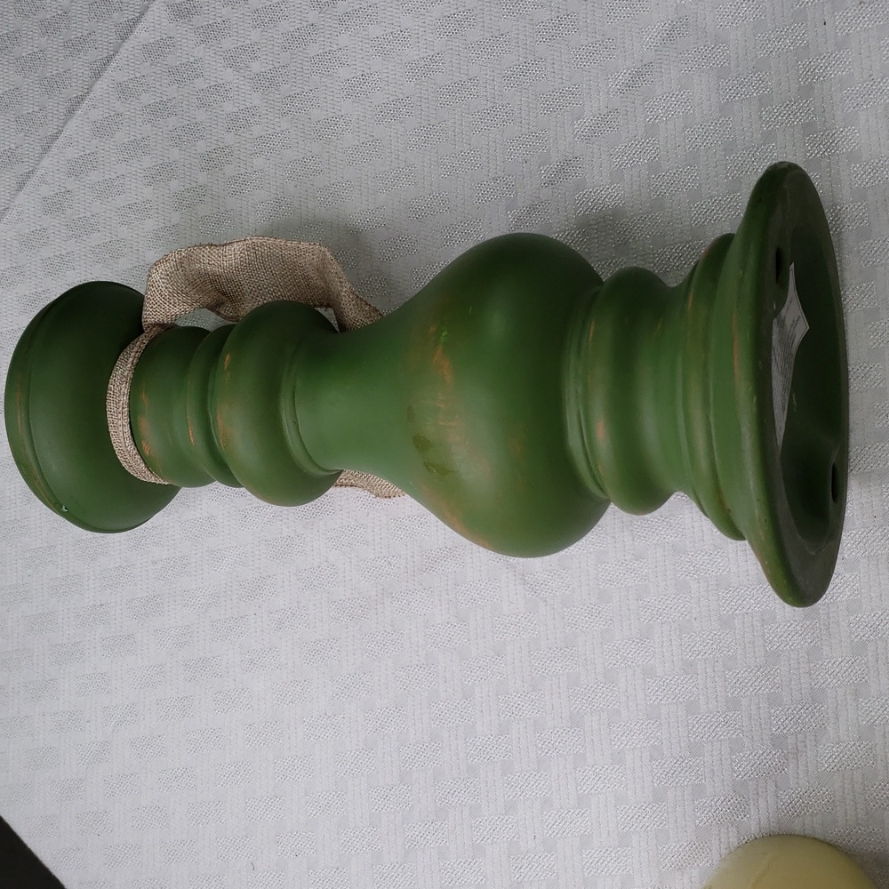 Tall Distressed Candleholder Wooden Green
